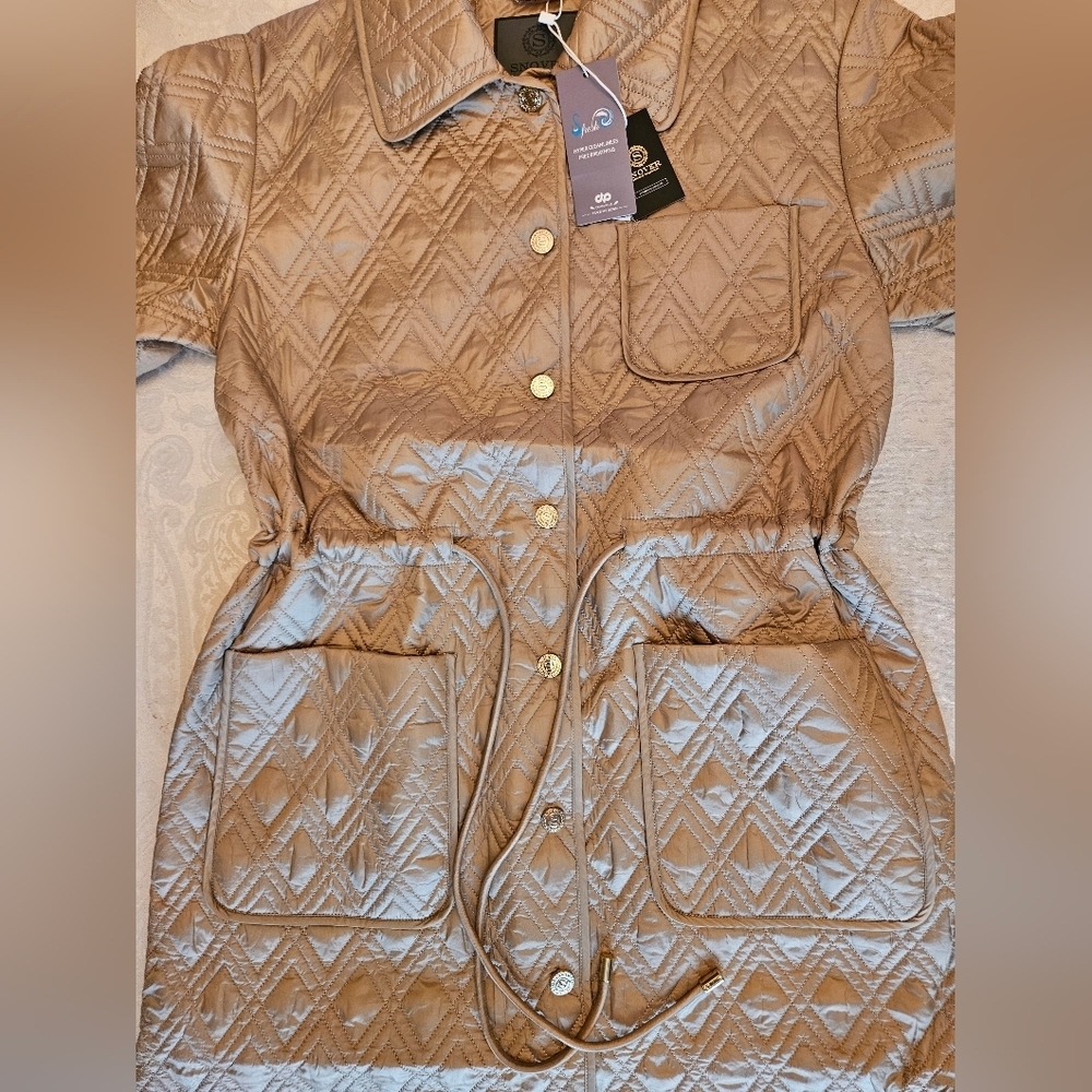 Women's Long Beige Winter Quilted Coat, Snover, NWT, Small - Picture 6 of 15